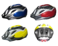 four bicycle helmets