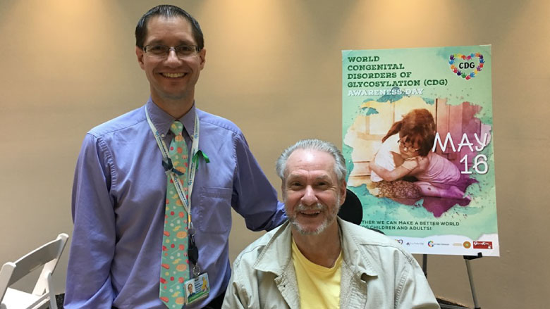 Andrew C. Edmondson, MD, PhD, pictured with Raymond Doctor and patient
