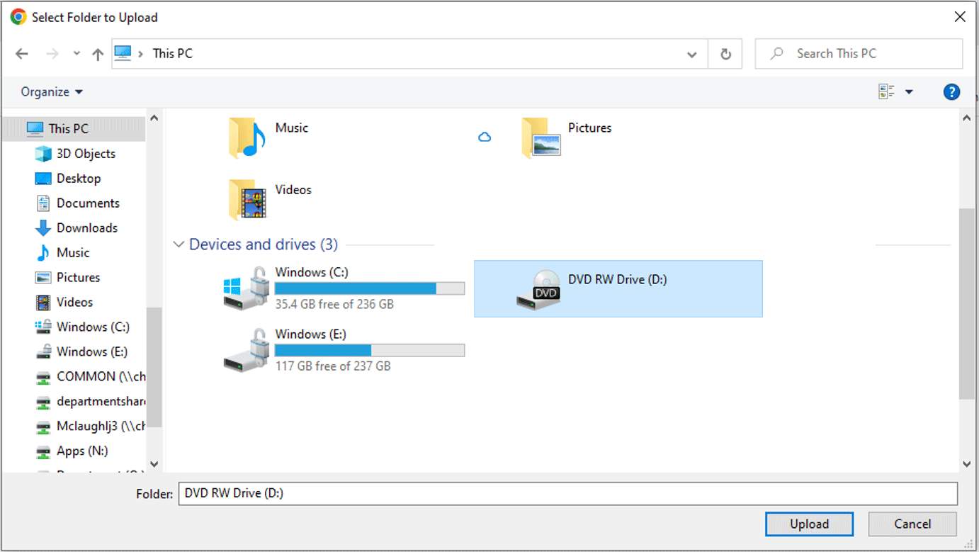 Ambra Upload from Your PC hard drive interface screenshot