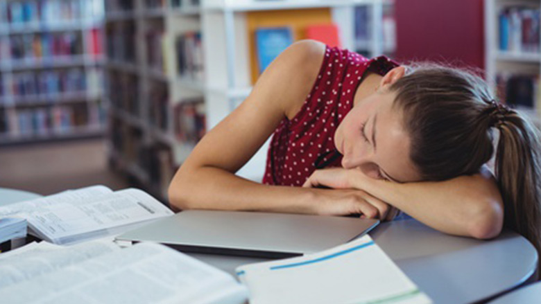 Girl asleep on books