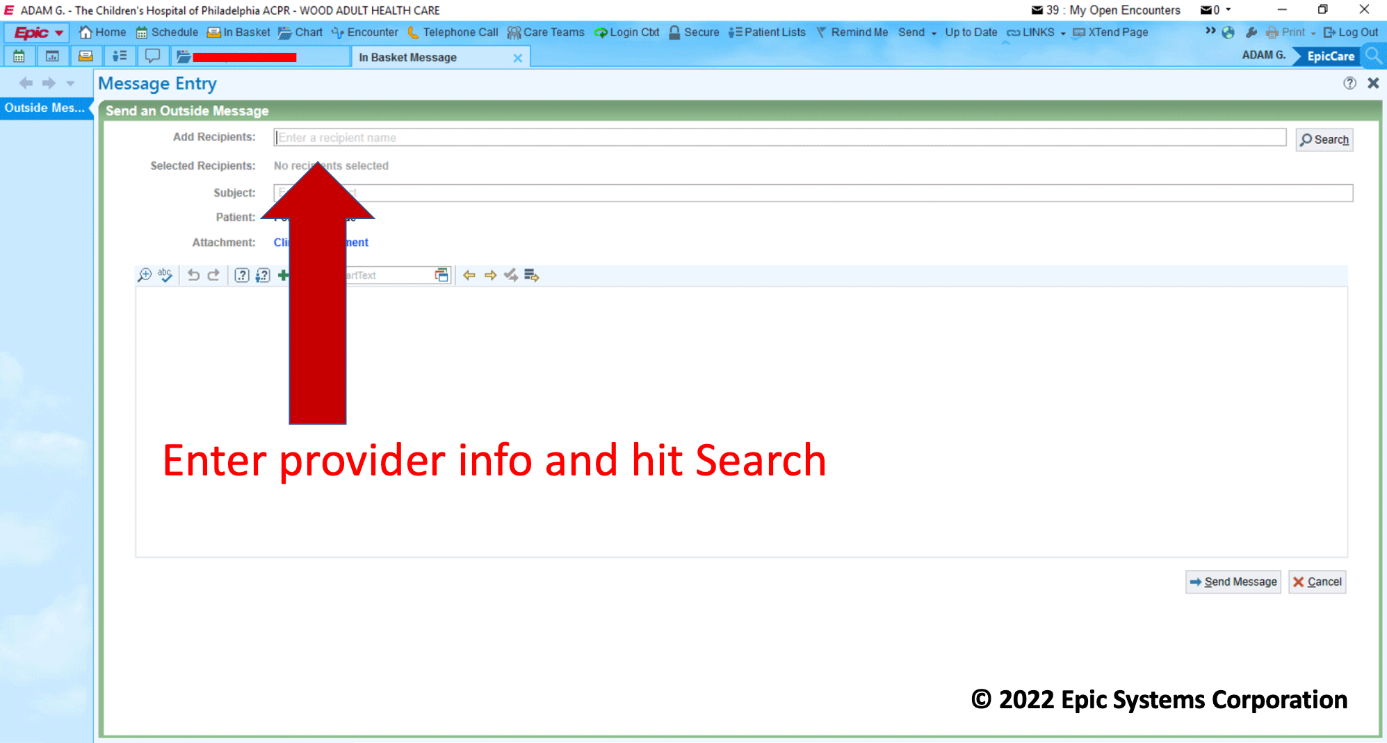 Epic screenshot, step 3, enter provider info and hit search screenshot