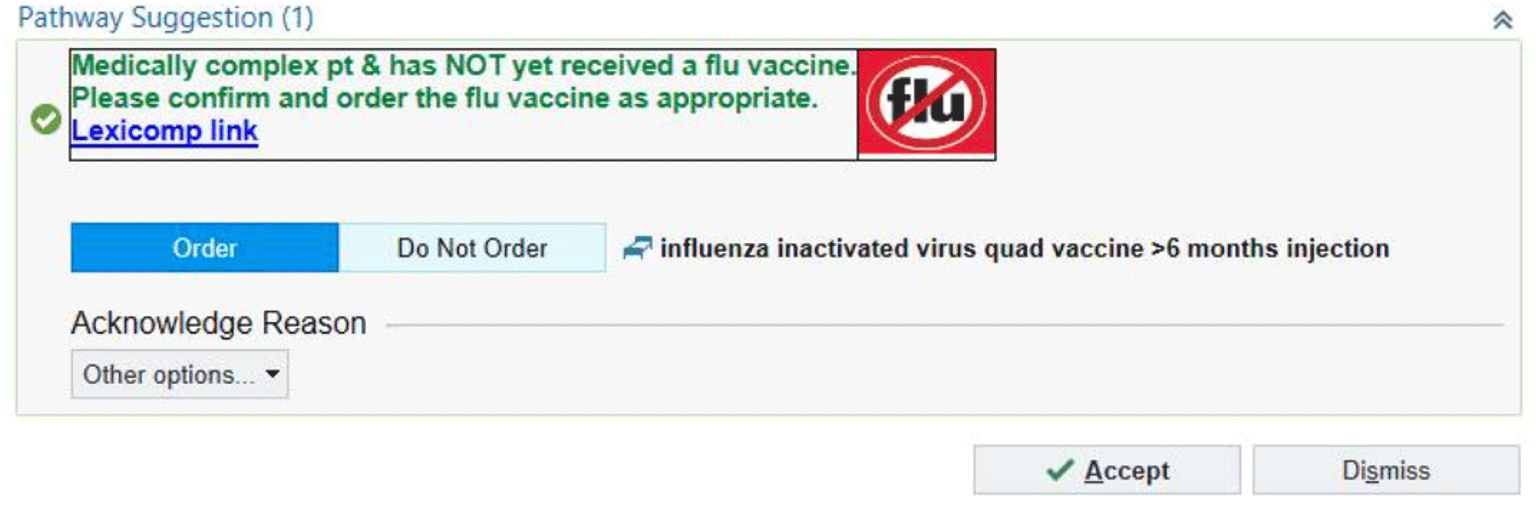 Epic Flu Vaccine Order interface screenshot