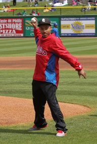 The Center’s very first fetal surgery patient, Roberto Rodriquez, Jr., now 16 years old, throws out the first pitch of the game.