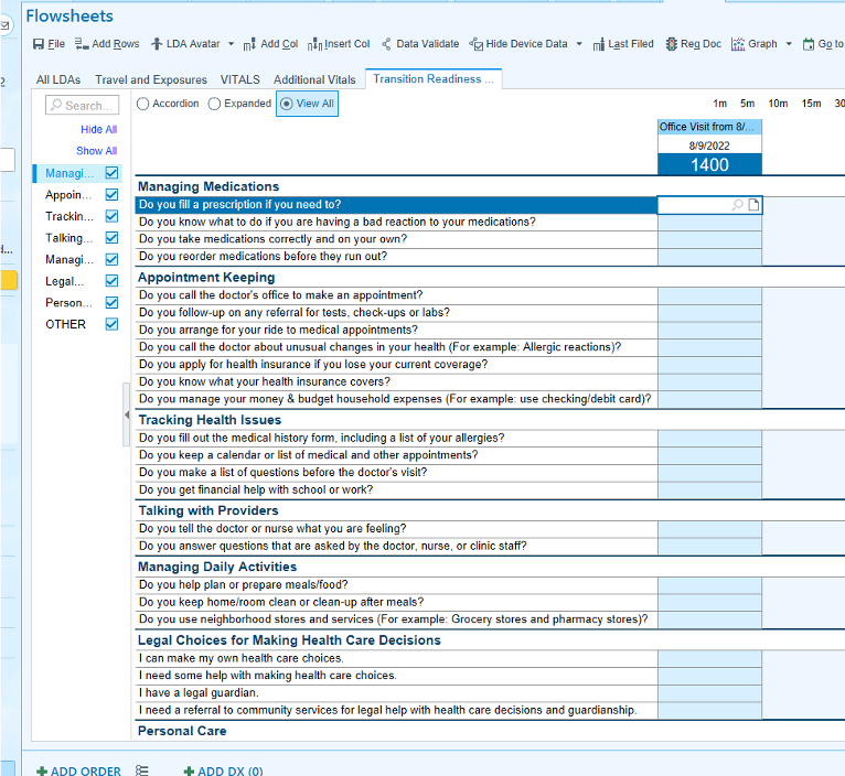 Epic flowsheet screenshot