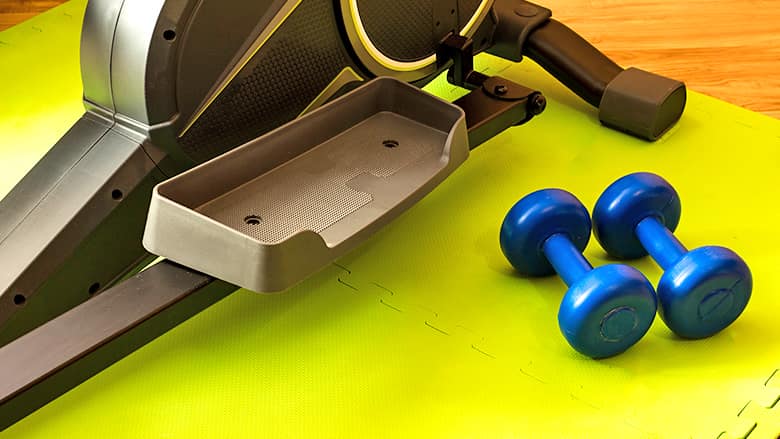 Weights and a workout mat