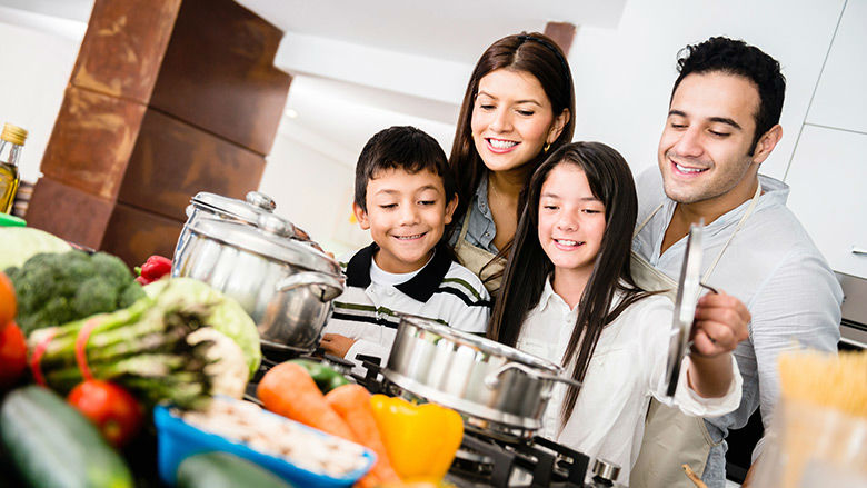 Family cooking together