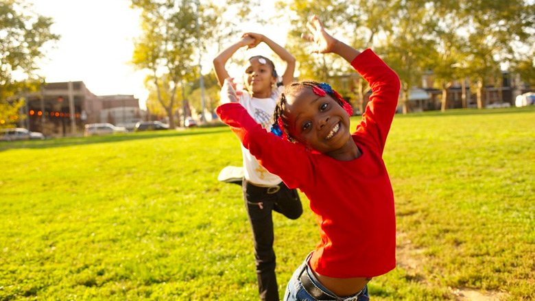 Girls outside dancing