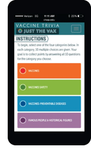 Screenshot of Just the Vax app on an iPhone