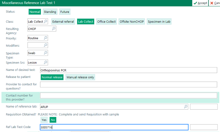 Lab test Epic screenshot