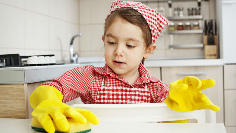 Little girl cleaning