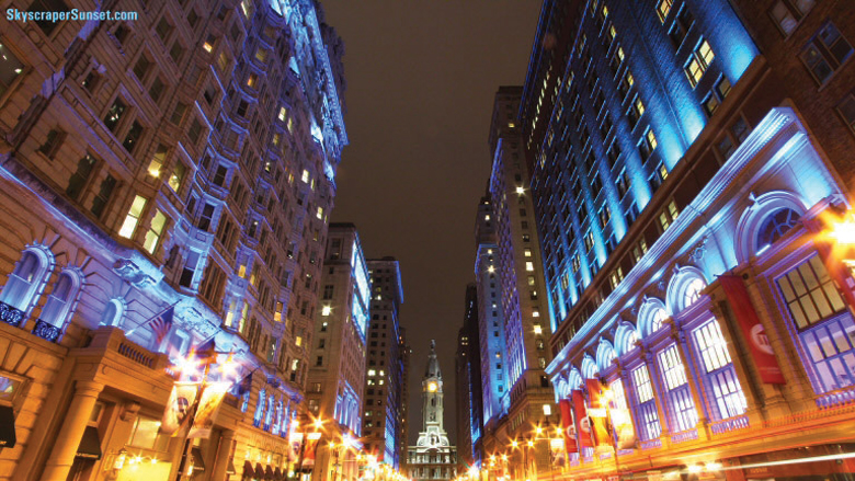 South Broad Street lit blue