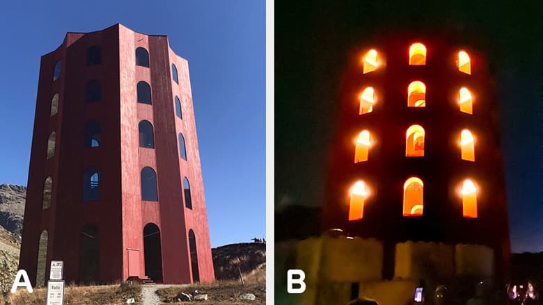 The Tower in a day and night side-by-side comparison
