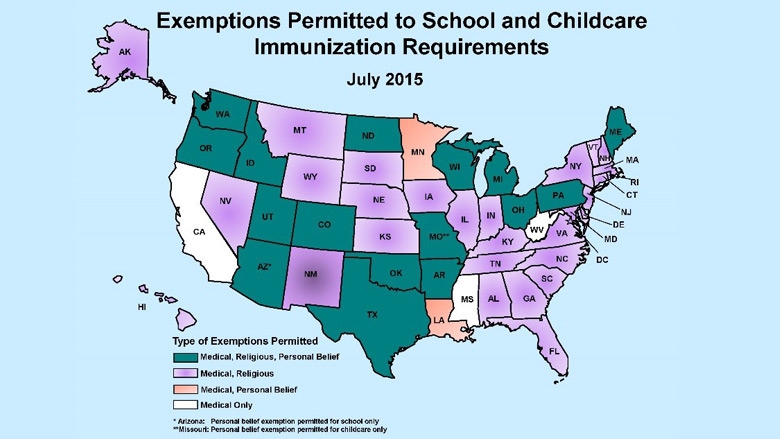 vaccine exemption map
