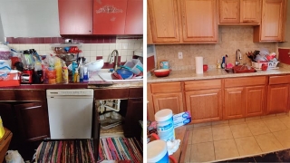Before and after images of kitchen cabinet repair by CAPP+ Home Repair