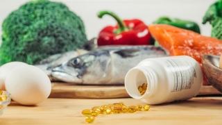 Display of supplements and foods rich in Vitamin D