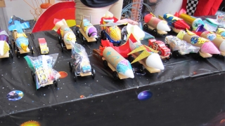 Rocketships displayed on a table