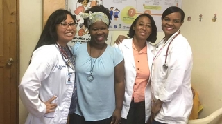 With our amazing team at Clinica de Familia La Romana (CFLR): Left to Right Clarisse, program assistant Sonia Deris, pediatric nurse Juana Mercedes, Local pediatrician Dra. Tania Vanderhorst Roche