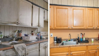 Side by side of old and new cabinets