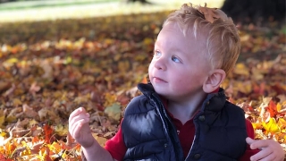 Mason playing in the leaves