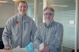 Pictured from left: Dr. Matt Jolley and Dr. Kevin Whitehead with 3D-printed heart models.