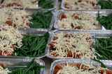 food in metal trays food in metal trays