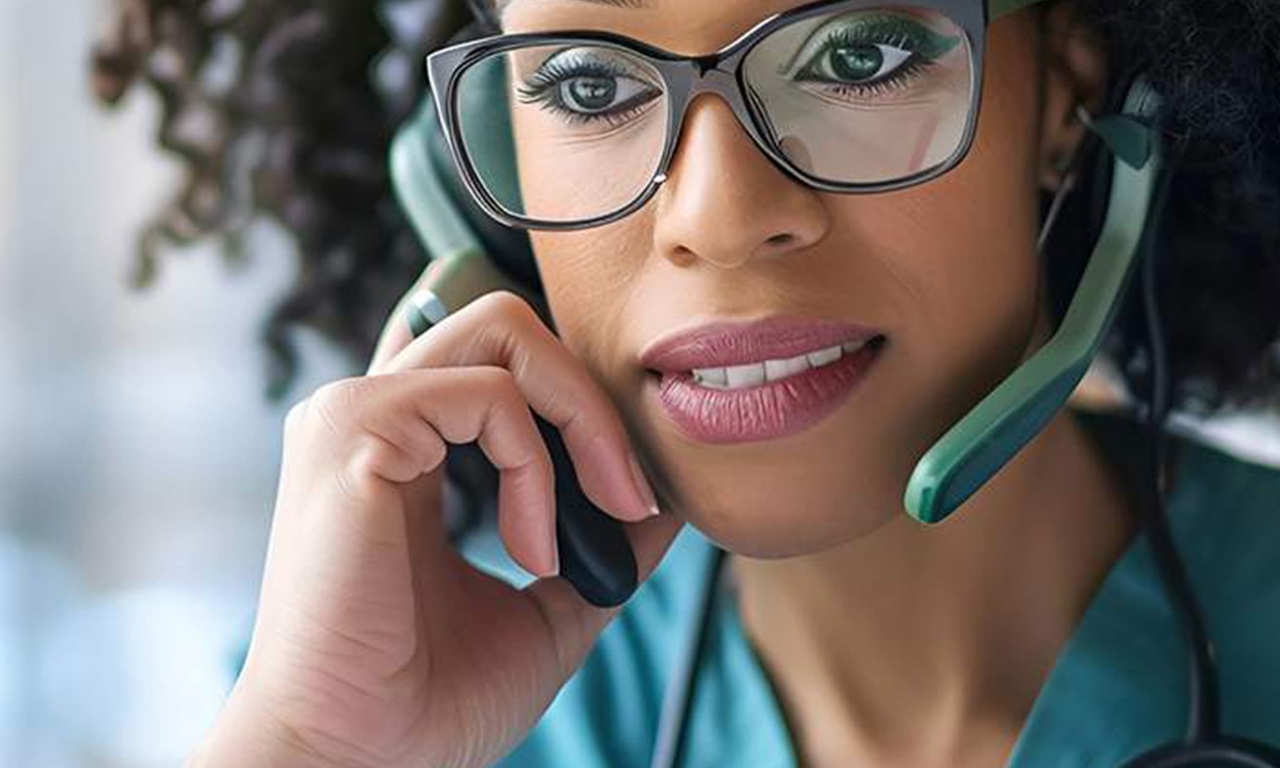 Woman in call center on phone