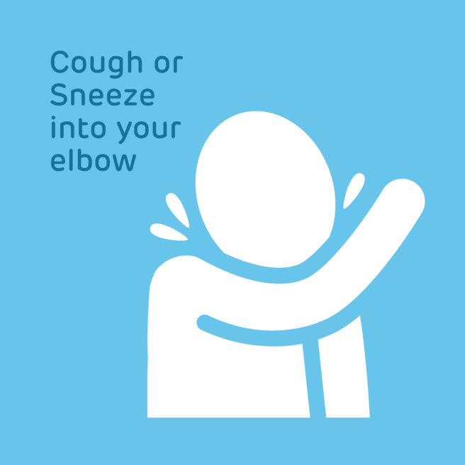 Cough or sneeze into your elbow