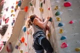 The little girl is climbing.