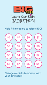 Radiothon Bingo card to raise $100
