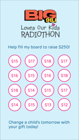 Radiothon Bingo Card to raise $250