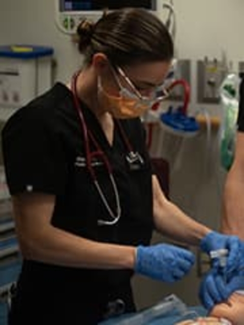 Dr. Sanseau during the production of a simulation video for open access medical education