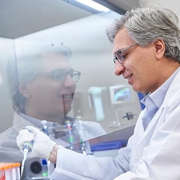 Dr. Rivella working in the laboratory Dr. Rivella working in the laboratory