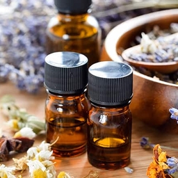 Aromatherapy oil bottles and flowers Aromatherapy oil bottles and flowers