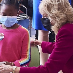 Jill Biden with a little girl at Karabots Jill Biden with a little girl at Karabots