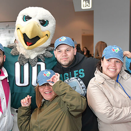Group photo with Eagles mascot, Swoop Group photo with Eagles mascot, Swoop