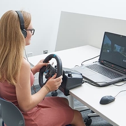 Teen using virtual driving assessment system Teen using virtual driving assessment system
