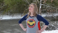 Marla posing in Wonder Woman t-shirt
