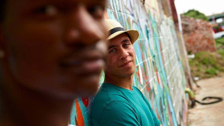 Teen boys standing outside 