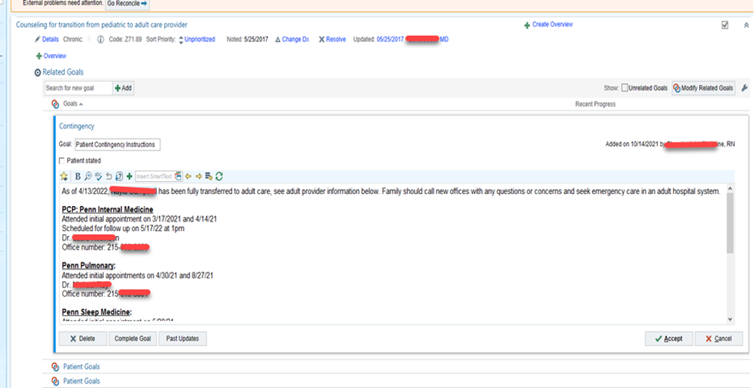 Epic problem list screenshot